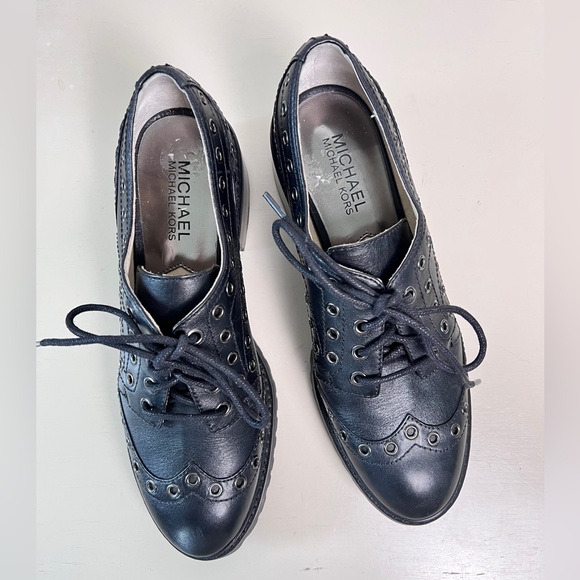 Michael Michael Kors Edison Oxford Shoes Black Leather Lace Up‎ Women’s 7M - Picture 2 of 6